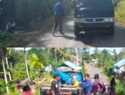 Desa Persiapan Kule Sialang Lakukan Rutinitas Gotong Royong Semprot Jalan Aspal