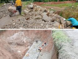Jalan Longsor Di Desa Sibarau Dalam Pengerjaan Oleh Pihak Pemborong Dari Kebun Gunung Menako